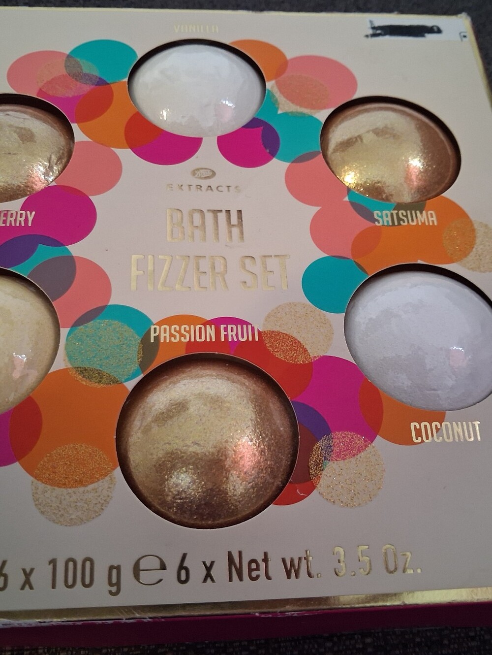 Bath Fizzer Set — Assorted Scents (Gold, White, Pink, Orange, Teal)